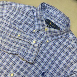 Polo Ralph Lauren Slim Fit Blue Gingham Check Button Down Shirt - Men's Large